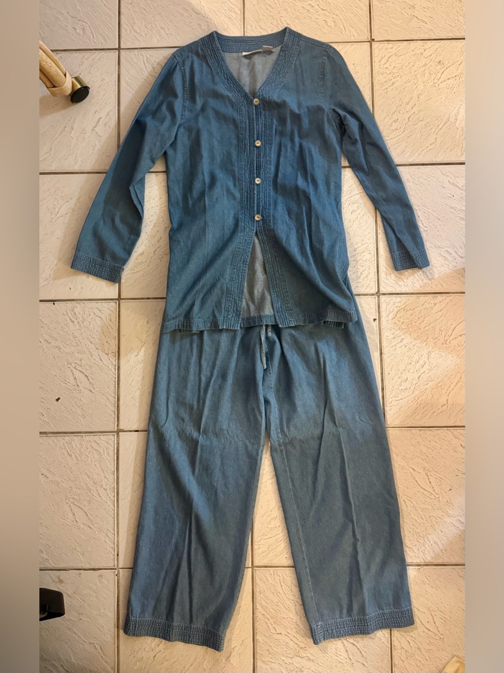 Jeanology Collection Two-Piece Set - Button-Up Top & Drawstring Pants